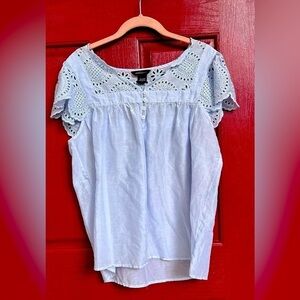 VTG Victorias Secret Moda International L baby blue silk eyelet cutout blouse